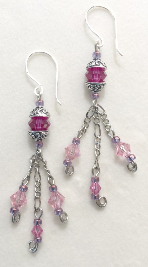 Kristal Wick's Seabreeze Earrings - , Contemporary Wire Jewelry, Loops, Wire Loop, Wrapped Wire Loop, pink crystal earrings